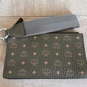 MCM Olive and Charcoal Wristlet